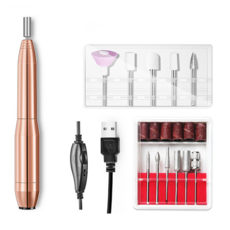 鋁合金便攜電動美甲機 附金屬打磨器 輕巧 多功能打磨頭, 1個, 金色