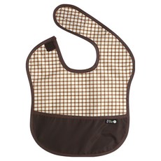plie 幼兒用防水配色副食品圍兜, 1個, 棕色格紋款