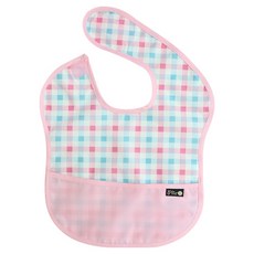 plie 幼兒用防水配色副食品圍兜, 1個, 粉色格紋款