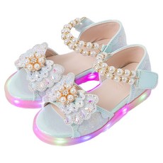 오즈키즈 여아용 펄플라워 LED 샌들