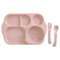 팬톤홈퍼니싱 CMYK 유아용 이유식 유치원 그릇 용기 식판세트, 인디핑크, 5구 식판 + 스낵볼 + 숟가락 + 포크, 1세트