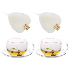 키친초이스 티이야기 프레시 내열유리 잔 330ml + 받침 + 거름망 세트, 투명, 2세트