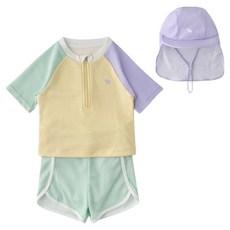 BLUEDOG 女童款華夫格拼接短版泳衣帽子+上下套裝