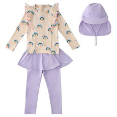 BLUEDOG 女童款荷葉邊全罩式泳衣帽子+上下衣套裝