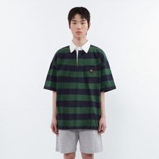 코드그라피 남성용 오버핏 스트라이프 카라 반소매 티셔츠