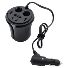 컴스 차량용 멀티 시가잭 인버터 120W USB 2포트 해외용 AC 소켓 컵홀더형 충전기 WK362, 1개, 3구