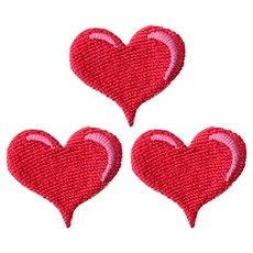 동대문단추왕 열접착식 미니 자수 납작이하트 소 와펜 패치, 레드 + 핑크, 3개