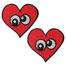 동대문단추왕 열접착식 미니 자수 하트몬스터 와펜 패치, 레드, 2개