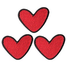 동대문단추왕 열접착식 미니 자수 납작이하트 소 와펜 패치, 레드 + 블랙, 3개