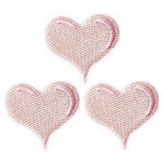 동대문단추왕 열접착식 미니 자수 납작이하트 소 와펜 패치, 연핑크, 3개