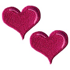 동대문단추왕 열접착식 미니 자수 납작이하트 소 와펜 패치, 자주, 2개