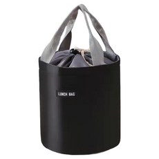 微笑圓筒形大容量便攜式便當保溫保冷袋, 1個, 黑色