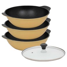 인터쿡 다이아 프라이팬세트 3개, 파티웍 28cm(3P) + 유리뚜껑 28cm(1P), 1세트, 옐로우