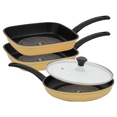 interCOOK 鑽石平底鍋3件組, 方形煎鍋 27cm(2入) + 平底鍋 28cm(1入) + 玻璃鍋蓋 28cm(1入), 1套, 黃色