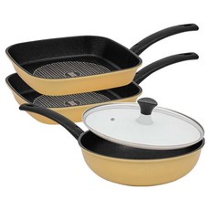 interCOOK 鑽石平底鍋組 2個, 方鍋27cm+方鍋27cm+宮廷鍋28cm+玻璃蓋, 1套, 黃色