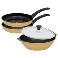 인터쿡 다이아 프라이팬세트 3개, 프라이팬 24cm(2P) + 파티웍 28cm(1P) + 유리뚜껑 28cm(1P), 1세트, 옐로우