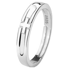 Dimis 男士經典念珠戒指 十字架 7號 開口戒, 銀色, 1個