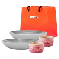 LE CREUSET Logo義大利麵碗 2款 x 2入組 M + 購物袋, 1套, 迷霧灰, 玫瑰石英粉