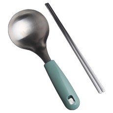 Inspoon 韓國製 304不鏽鋼分菜料理湯勺 + 筷子組, 1套, 薄荷綠