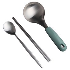 Inspoon 韓國製 304 不鏽鋼 上菜盤 料理湯勺 + 湯匙 + 筷子組, 1套, 薄荷綠