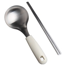 Inspoon 韓國製 304不鏽鋼分菜料理湯勺 + 筷子組, 1套, 象牙白