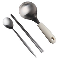 Inspoon 韓國製 304 不鏽鋼 上菜盤 料理湯勺 + 湯匙 + 筷子組, 1套, 象牙白