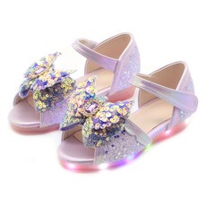 女童 RM 亮片蝴蝶 LED 涼鞋