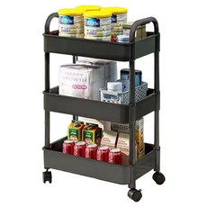 Gold Pang 家用縫隙架 移動式收納推車, 黑色, 3層