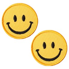 동대문단추왕 열접착식 자수 와펜 패치 스마일, 옐로우, 2개