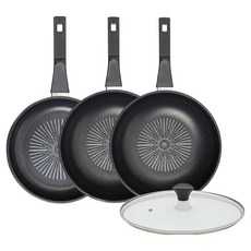 interCOOK 經典平底鍋組 2個, 煎鍋24cm+宮廷鍋28cm+宮廷鍋28cm+玻璃蓋, 1套, 黑色