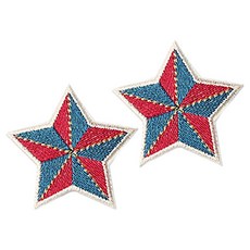 Button King 東大門鈕扣王 熱接著式刺繡臂章貼片 星星, 2個, 紅藍色