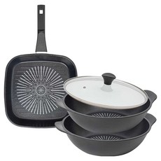 interCOOK 經典平底鍋組 2個, 方形鍋子 27cm + 方盤 28cm + 方盤 28cm + 玻璃蓋, 1套, 黑色