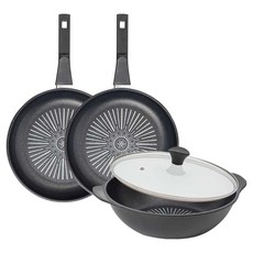 인터쿡 클래식 후라이팬 세트 3개, 블랙, 1세트, 후라이팬 28cm(2P) + 파티웍 28cm(1P) + 유리뚜껑(1P)