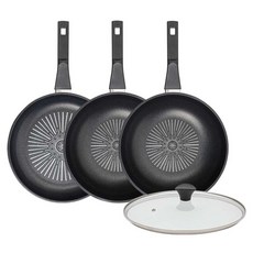 인터쿡 클래식 후라이팬 세트 4개, 블랙, 1세트, 28cm 후라이팬 + 28cm 궁중팬 + 28cm 궁중팬 + 유리뚜껑