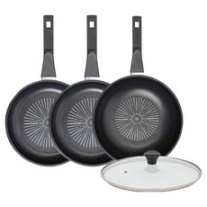 인터쿡 클래식 후라이팬 세트 3개, 블랙, 1세트, 후라이팬 24cm(2P) + 궁중팬 28cm(1P) + 유리뚜껑(1P)