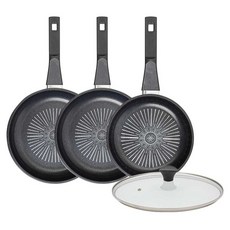 인터쿡 클래식 후라이팬 세트 4개, 블랙, 1세트, 24cm 후라이팬 + 24cm 후라이팬 + 20cm 후라이팬 + 유리뚜껑