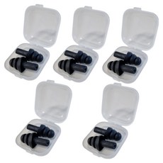 Roundpick 游泳矽膠睡眠防噪音耳塞 10入 + 收納盒 5入組, 1套, 黑色