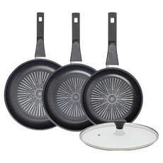 interCOOK 經典平底鍋組 2個, 28cm煎鍋+24cm煎鍋+20cm煎鍋+玻璃蓋, 1套, 黑色