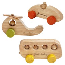 ACACIA bongbong 原木運輸工具玩具車+直升機+巴士套組, 1套, 混色