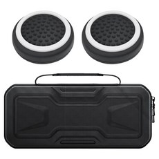 SPACE SHIELD Sony PS Portal PlayStation Portal 相容 EVA 硬殼收納包 + 線條浮雕矽膠搖桿帽 2件組, 1套, 黑色, 單一商品