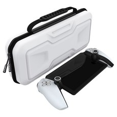 SPACE SHIELD Sony PS Portal PlayStation Portal 相容 EVA 硬殼收納包 + 線條浮雕矽膠搖桿帽 2件組, 1套, 白色, 單一商品