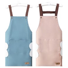 更漂亮 可愛圍裙 可擦手款 2件組, 藍色, 粉紅色