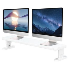 고부기 4단 높이 조절 스탠드 컴퓨터 모니터 받침대 듀얼, 화이트
