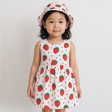JOYMULTI 女童草莓圓點無袖連身裙帽子組