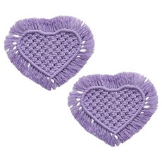 PDS家居裝飾 愛心Macrame手工編織杯墊 餐桌裝飾等室內裝飾品, 2個, 紫色
