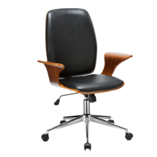 E-home Lennon列儂中高背曲木扶手電腦椅 TFC001A-blk, 黑色