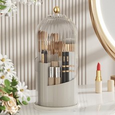 化妝刷收納桶, 優雅白透明防塵360度旋轉多格分層化妝刷具收納盒, 優雅白 + 透明蓋, 1個