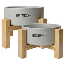 PETSMON 方便寵物進食的陶瓷餐具, 2個, 灰色