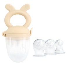 AttiRabbit 兔子造型矽膠果汁咬咬棒組 S + M + L, 1組, 布丁米色