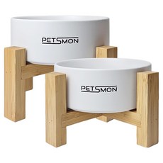 PETSMON 方便寵物進食的陶瓷餐具, 2個, 白色